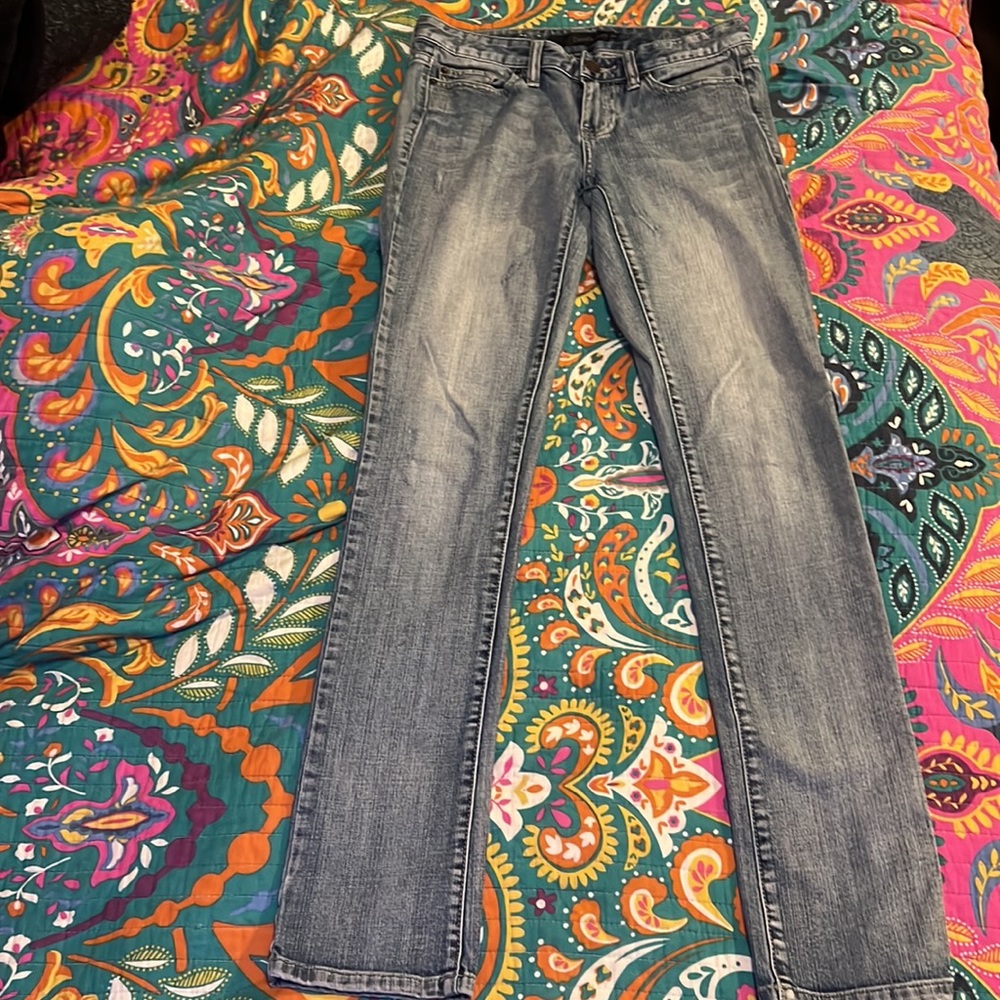 🔥Calvin Klein Womens Size 26/2 Distressed Blue Wash Mid Rise Pencil Denim